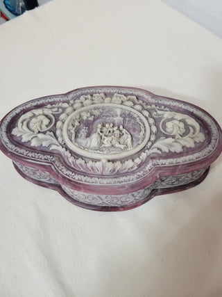 Vintage Purple Incolay Stone Hinged Jewelry Box RCD|82315