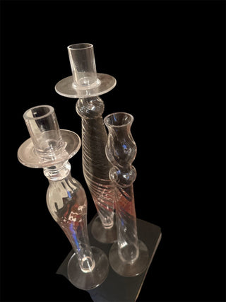 Set of 3 glass Candlestick holders approx. 14.5", 13" & 12" tall #62 VV MTS