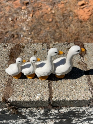 JP Vintage Ceramic White And Orange Four Ducks Figurine In A Row 7" Long