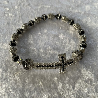 sparkly bracelet, black & rhinestone cross RSV