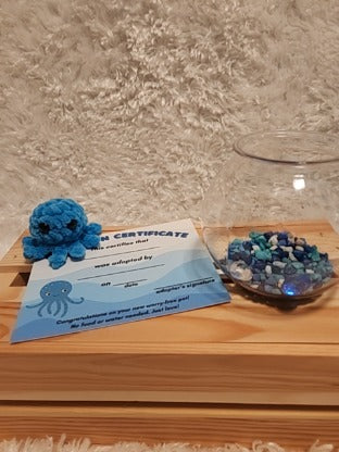 Aquatic Worry-free Pet: Octopus- turquoise, round aquarium, gems, adoption certificate