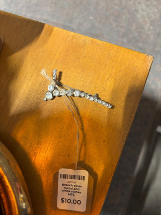 Brooch silver metal and white stones MTS|122769