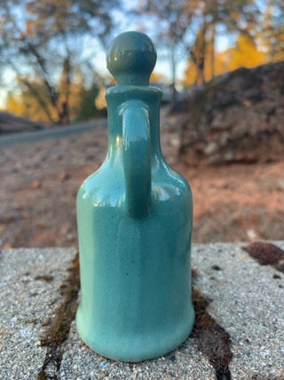 VINTAGE SEA GREEN POTTERY PITCHER STYLE VASE, Zanesville 8" Oil & VINEGAR, CRUET