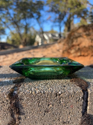 JP AS IS 4.5” x 4.5” vintage mid-century modern green glass square ashtray