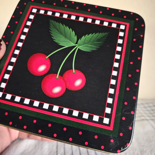 $5 SALE - Cherry Detailed - Black Square Tin