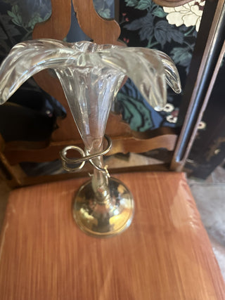 Vintage Oneida Silverplate Amaryllis Clear Flower Shaped Vase On Metal Base #62 VV MTS|102226