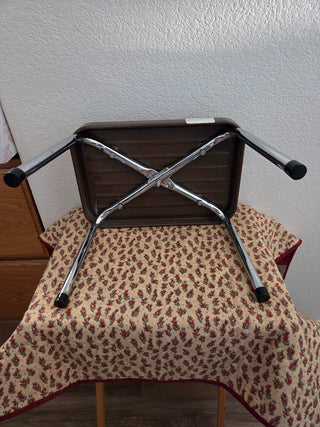 Vintage Brown Metal One Step Stool, Chrome Legs, RCD|105167