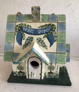 Adorable Green & White Topiary Bird house #62 VV MTS