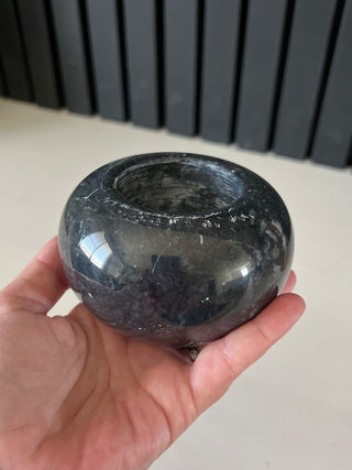 Black stone round candle holder RSV|80644