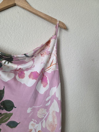 NEW! Sweet Lemon pink floral satin cowl neck midi dress with low tie back RSV|161215