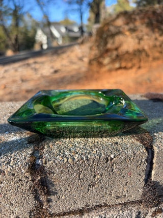 JP AS IS 4.5” x 4.5” vintage mid-century modern green glass square ashtray