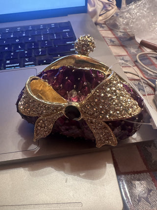 Enamel Hinged Purse Trinket Box Rhinestone Studded, Bejeweled #62 VV MTS
