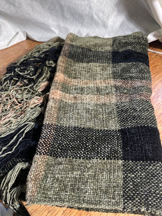 Green & Black Silk Blend Woven Scarf