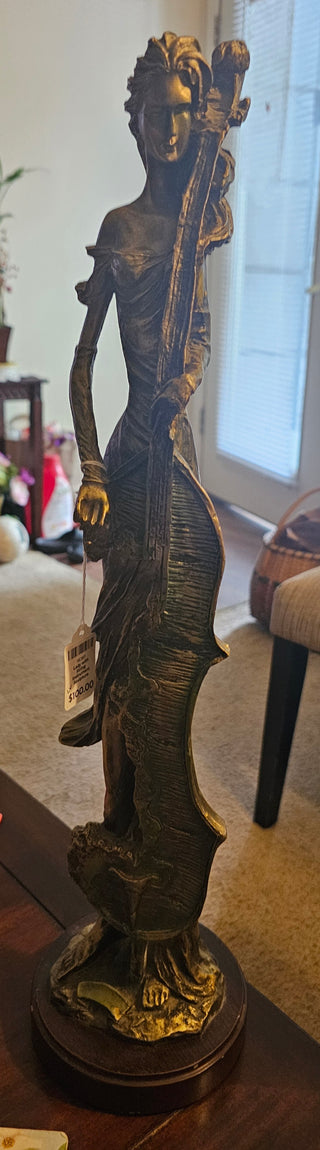 Lady with String Instrument Sculpture