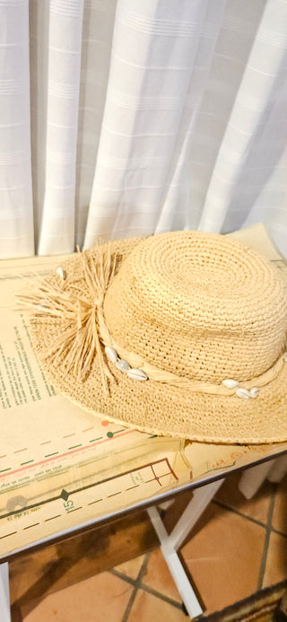 Club Med Straw Hat with Shell Trim