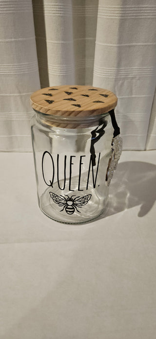 Queen Bee Glass Jar with Wood Lid