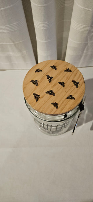Queen Bee Glass Jar with Wood Lid