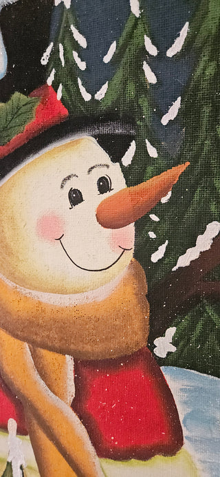 Snowman cardinal welcome wall hanging winter
