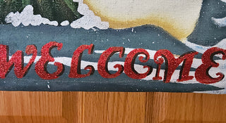 Snowman cardinal welcome wall hanging winter