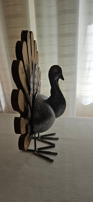 Metal turkey decor wood feather tail rustic