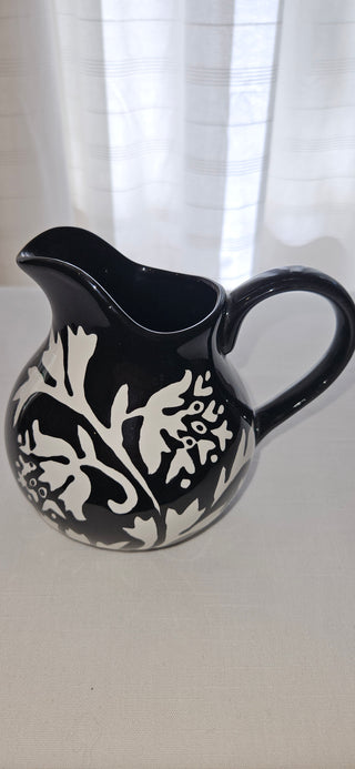 Black white floral pitcher ceramic vase