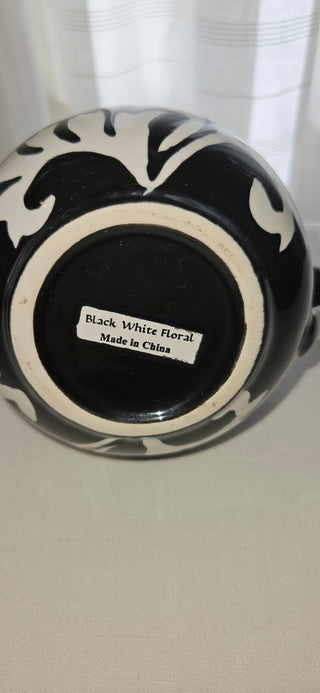 Black white floral pitcher ceramic vase