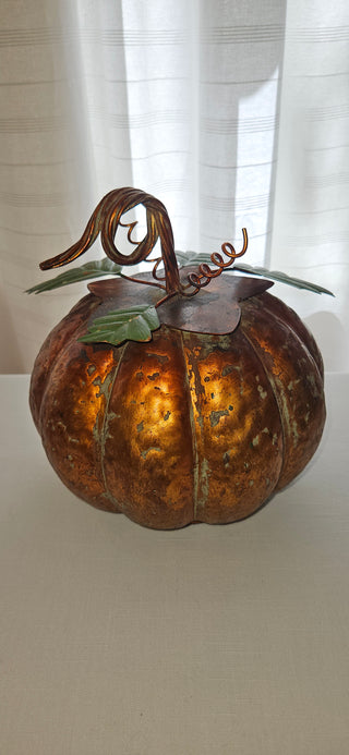 Vintage metal pumpkin decor copper tone