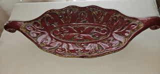 Vintage red decorative tray ornate ceramic