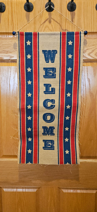 Patriotic burlap welcome wall hanging rustic