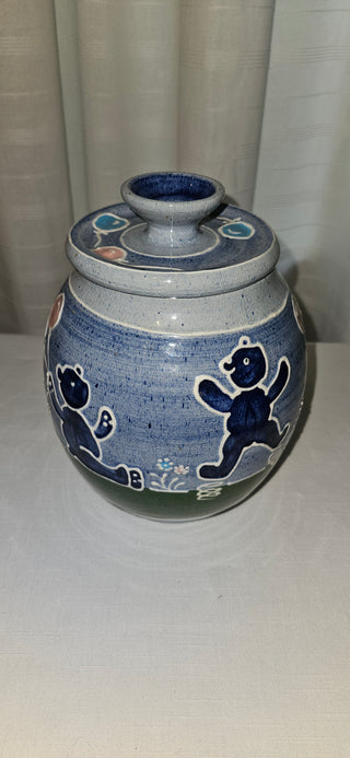 Vintage Blue Bear Hand Painted Ceramic Lidded Jar