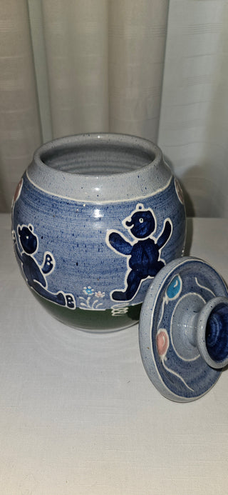 Vintage Blue Bear Hand Painted Ceramic Lidded Jar