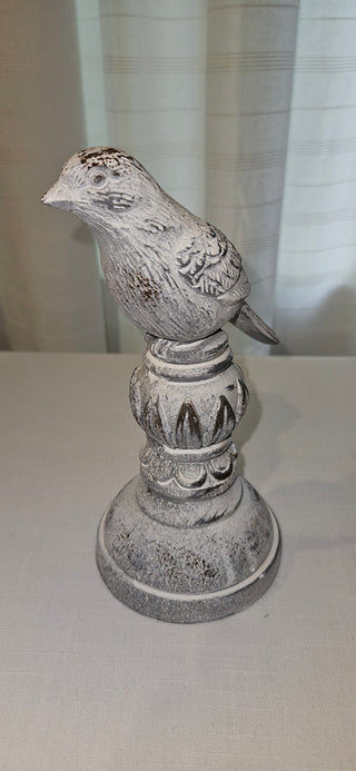 Distressed White Bird Pedestal Decor 7"