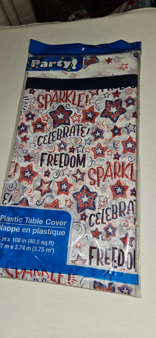 Patriotic Plastic Table Cover Stars and Freedom New Each