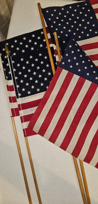 Vintage American Flag on Wooden Stick Each
