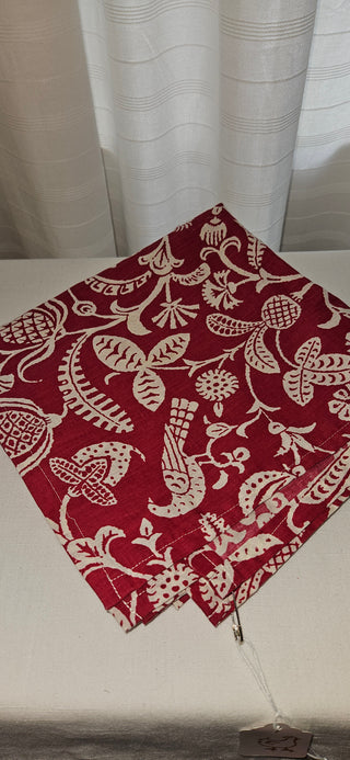 Vintage Red White Botanical Tablecloth 37 Inch Square