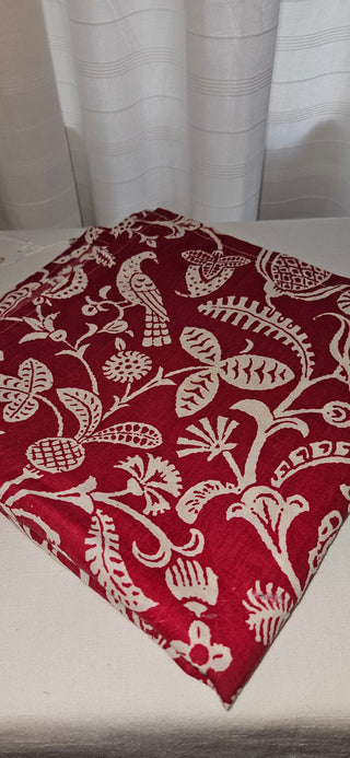 Vintage Red White Botanical Tablecloth 37 Inch Square