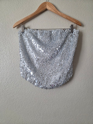 Akira silver sequin strapless top with zipper back 07N