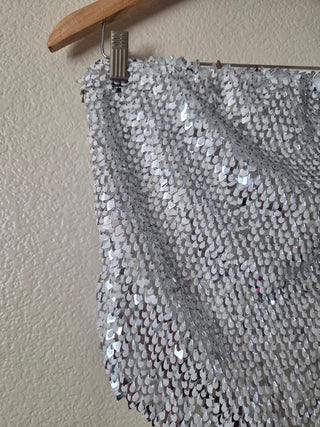 Akira silver sequin strapless top with zipper back 07N