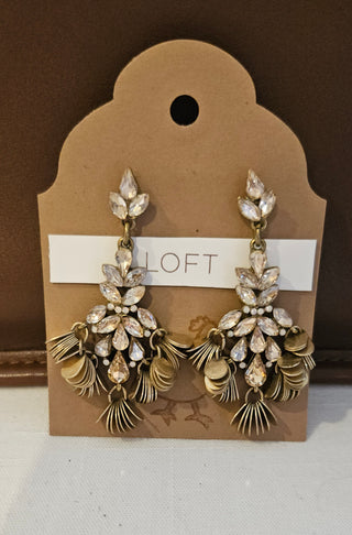 LOFT Gold Floral Statement Drop Earrings