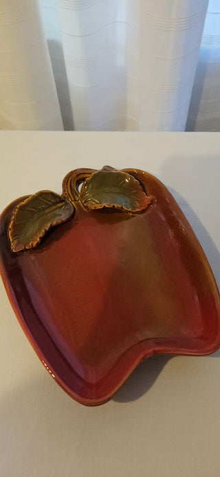 Vintage Apple Ceramic Serving Dish with Leaf Detail