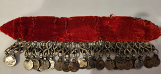Vintage Afghan Tribal Coin Choker Necklace Red Velvet Backed