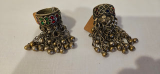 Vintage Tribal Fabric Tassel with Bells and Colored Stones