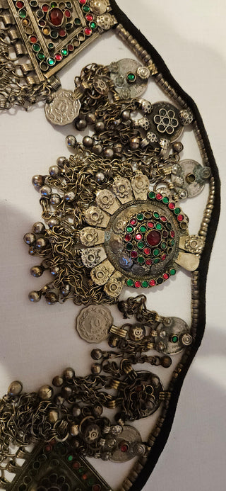 Vintage Afghan Coin Fringe Belt with Gem Accents