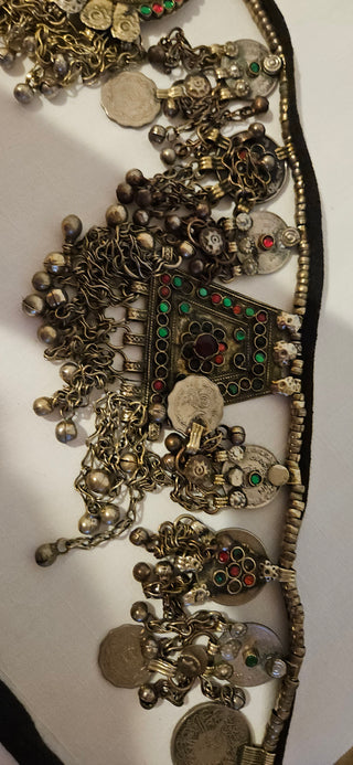 Vintage Afghan Coin Fringe Belt with Gem Accents