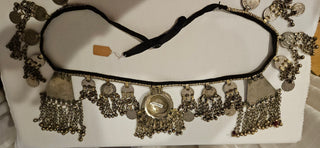 Vintage Afghan Coin Fringe Belt with Gem Accents