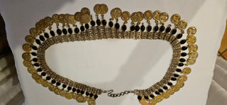 Vintage Coin Chain Belt with Black Stone Drops