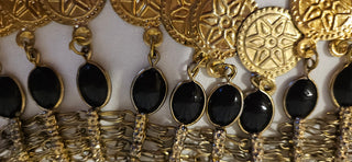 Vintage Coin Chain Belt with Black Stone Drops