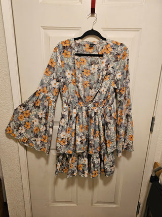 Sage Green Floral Layered Pleated Aline Dress
