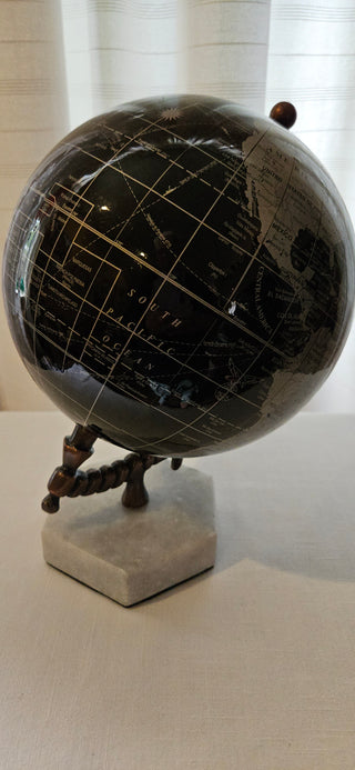 Vintage Black World Globe Marble Base 11 Inch