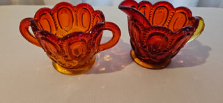 LE Smith Amberina Moon Stars Creamer & Open Sugar Bowl Set